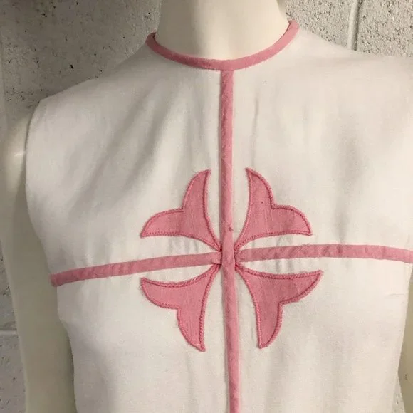 Womens Vintage 1960s XS White Pink Shift Dress - Picture 2 of 8